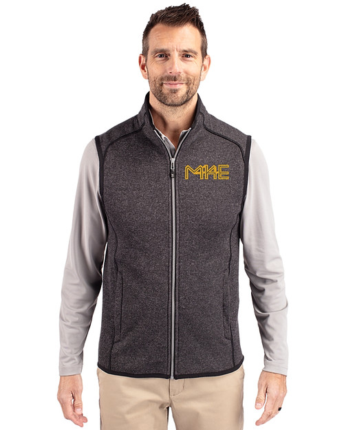 Milwaukee Brewers City Connect Cutter & Buck Mainsail Sweater-Knit Mens Full Zip Vest Charcoal Heather Front