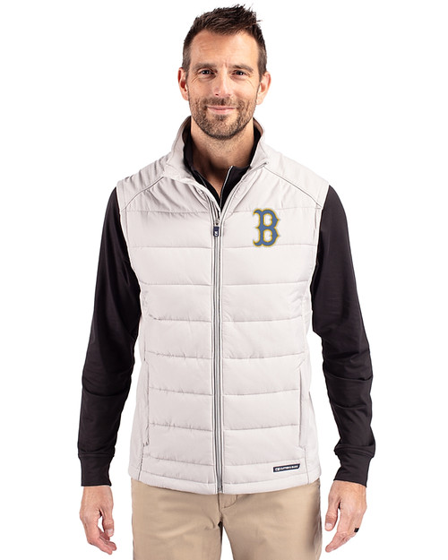 Boston Red Sox City Connect Cutter & Buck Evoke Hybrid Softshell Recycled Mens Full Zip Vest CONCRETE Front