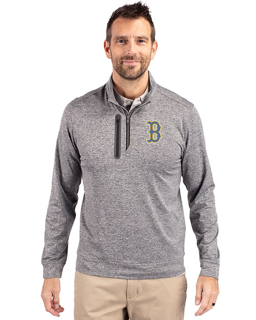 Boston Red Sox City Connect Cutter & Buck Stealth Heathered Mens Big and Tall  Quarter Zip Pullover Elemental Grey Front