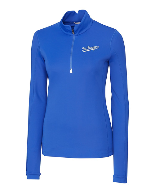 Los Angeles Dodgers City Connect Cutter & Buck Traverse Stretch Eco Quarter Zip Womens Pullover Chelan Blue Mannequin