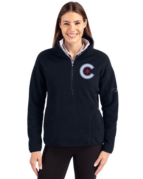 Chicago Cubs City Connect Cutter & Buck Cascade Eco Fleece Womens Pullover Jacket Navy Blue Front
