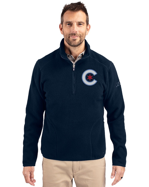 Chicago Cubs City Connect Cutter & Buck Cascade Eco Fleece Mens Quarter Zip Jacket Navy Blue Front