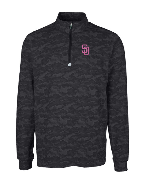 San Diego Padres City Connect Cutter & Buck Traverse Camo Print Stretch Quarter Zip Mens Big and Tall Pullover BL_MANN_HG 1