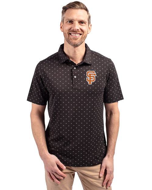 San Francisco Giants City Connect Cutter & Buck Virtue Eco Pique Tile Print Recycled Mens Big & Tall Polo Black Front