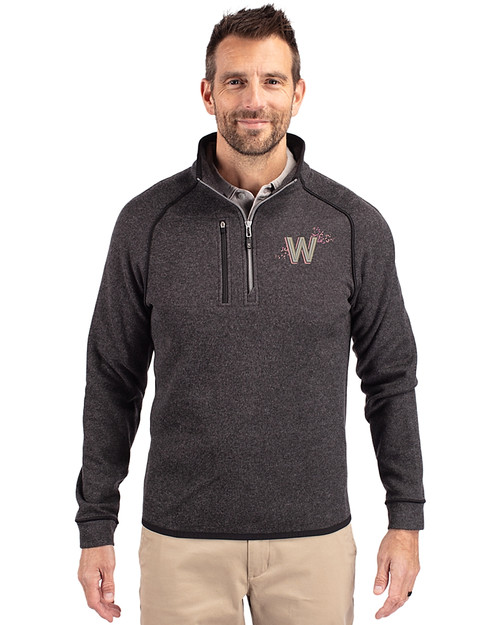 Washington Nationals City Connect Cutter & Buck Mainsail Sweater-Knit Mens Half Zip Pullover Jacket Charcoal Heather Front