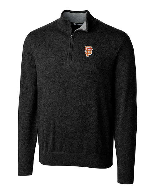 San Francisco Giants City Connect Cutter & Buck Lakemont Tri-Blend Mens Big and Tall Quarter Zip Pullover Sweater Black Mannequin