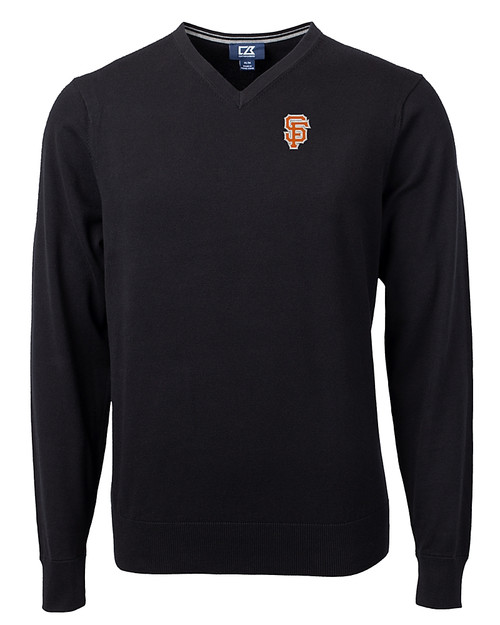 San Francisco Giants City Connect Cutter & Buck Lakemont Tri-Blend Mens Big and Tall V-Neck Pullover Sweater Black Mannequin