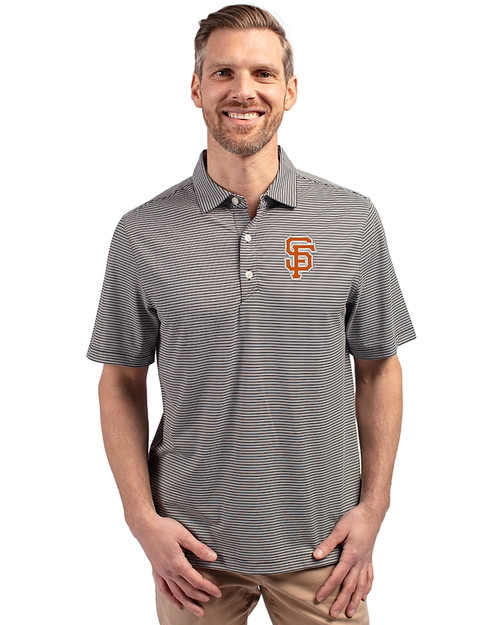 San Francisco Giants City Connect Cutter & Buck Forge Eco Double Stripe Stretch Recycled Mens Polo Black/White Front