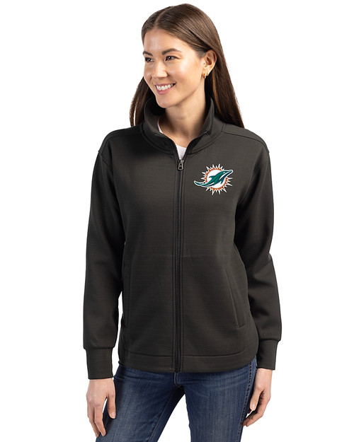 Miami Dolphins Cutter & Buck Roam Epic Versatility Full Zip Recycled Womens Jacket Black Front
