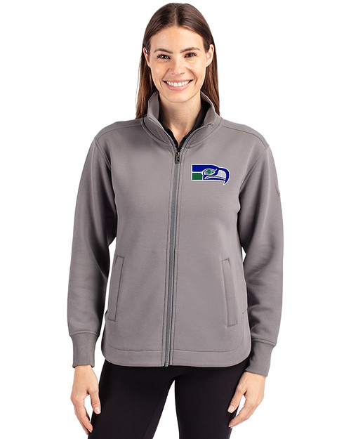 Seattle Seahawks Historic Cutter & Buck Roam Epic Versatility Full Zip Recycled Womens Jacket Elemental Grey Front