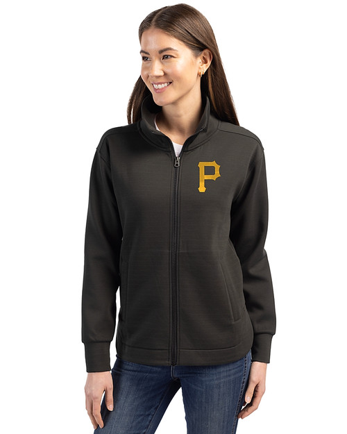 Pittsburgh Pirates Cutter & Buck Roam Epic Versatility Full Zip Recycled Womens Jacket Black Front