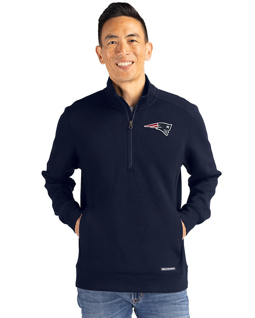 New England Patriots Cutter & Buck Roam Eco Recycled Quarter Zip Mens Pullover NVBU_PRO_HG 