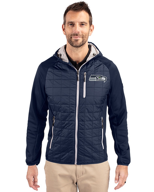 Seattle Seahawks Cutter & Buck Rainier Primaloft Mens Eco Full Zip Hybrid Jacket Dark Navy Front