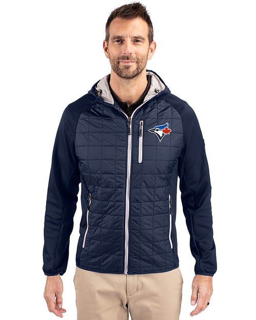 Toronto Blue Jays Cutter & Buck Rainier Primaloft Mens Eco Full Zip Hybrid Jacket Dark Navy Front