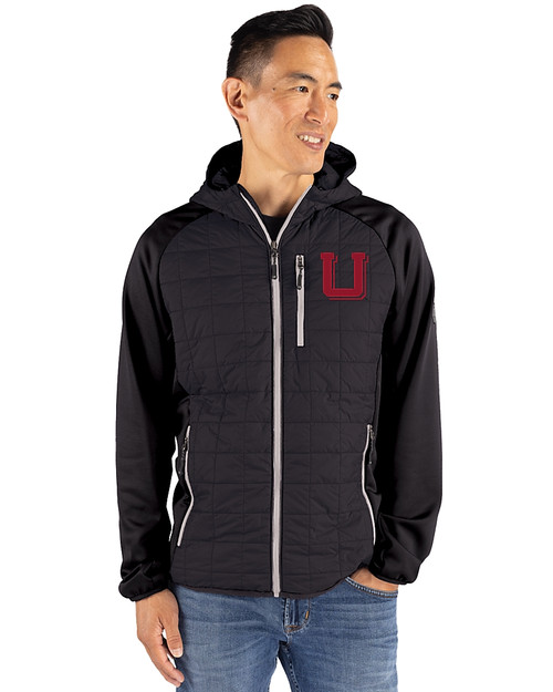 Utah Utes College Vault Cutter & Buck Rainier Primaloft Mens Eco Full Zip Hybrid Jacket Black Front