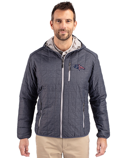 Denver Broncos Americana Cutter & Buck Rainier Primaloft Eco Mens Full Zip Hooded Jacket Anthracite Melange Front