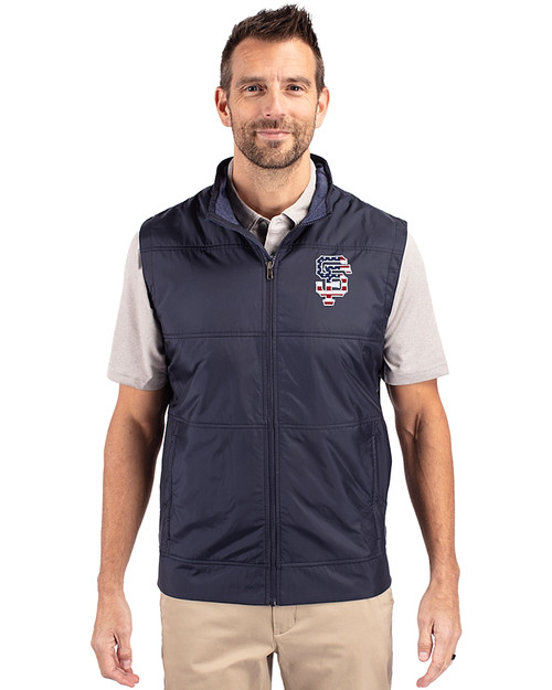San Francisco Giants Stars & Stripes Cutter & Buck Stealth Hybrid Quilted Mens Windbreaker Vest Liberty Navy Front