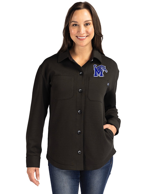 Memphis Tigers Cutter & Buck Roam Epic Versatility Recycled Womens Shirt Jacket Black Front