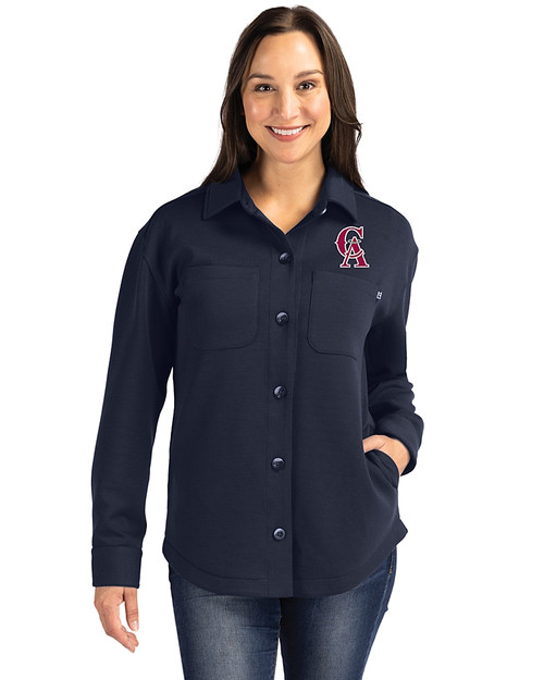 Los Angeles Angels Cooperstown Cutter & Buck Roam Epic Versatility Recycled Womens Shirt Jacket Navy Blue Front