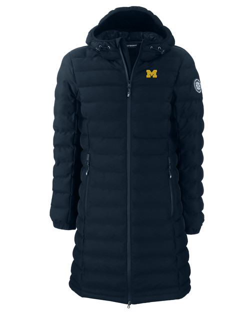 Michigan Wolverines Cutter & Buck Mission Ridge Repreve Eco Insulated Womens Long Puffer Jacket NVBU_MANN_HG 1