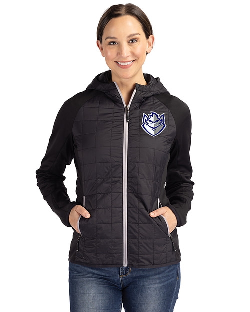 Saint Louis Billikens Cutter & Buck Rainier Primaloft Womens Eco Full Zip Hybrid Jacket Black Front