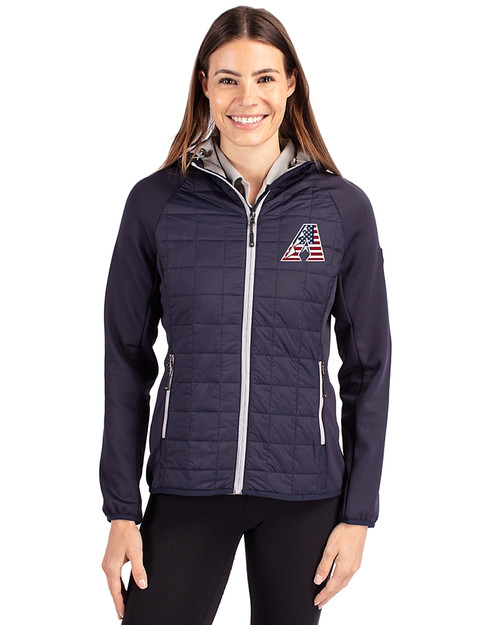 Arizona Diamondbacks Stars & Stripes Cutter & Buck Rainier Primaloft Womens Eco Full Zip Hybrid Jacket Dark Navy Front