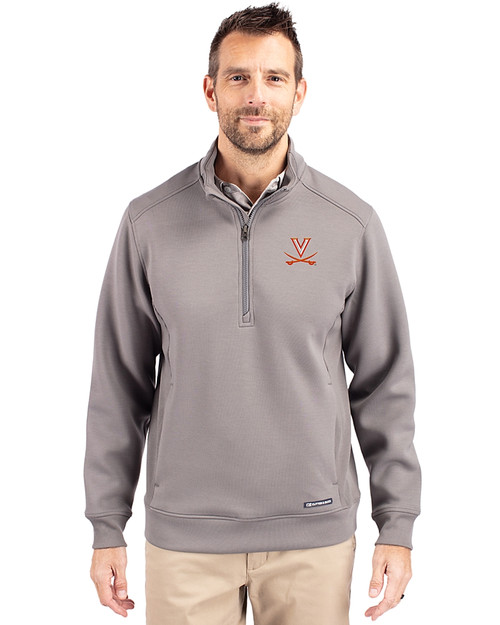 Virginia Cavaliers Cutter & Buck Roam Epic Versatility Recycled Quarter Zip Mens Pullover Elemental Grey Front