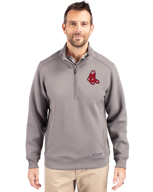 Boston Red Sox Cooperstown Cutter & Buck Roam Epic Versatility Recycled Quarter Zip Mens Pullover Elemental Grey Front