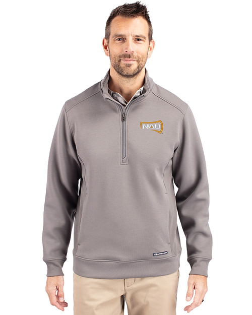 Northern Arizona Lumberjacks Cutter & Buck Roam Epic Versatility Recycled Quarter Zip Mens Pullover Elemental Grey Front