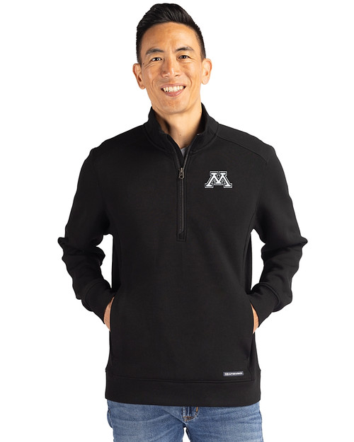 Minnesota Golden Gophers Cutter & Buck Roam Epic Versatility Recycled Quarter Zip Mens Pullover Black Front