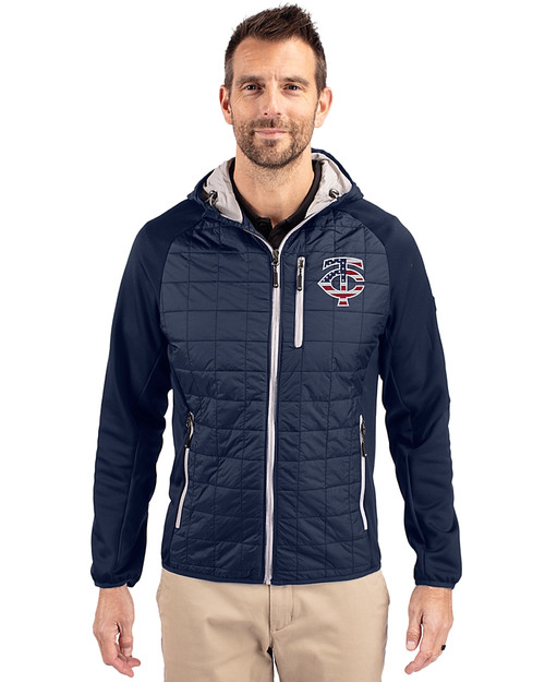 Minnesota Twins Stars & Stripes Cutter & Buck Rainier Primaloft Mens Eco Full Zip Hybrid Jacket Dark Navy Front
