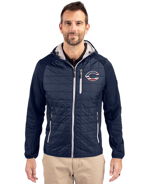 Cincinnati Reds Stars & Stripes Cutter & Buck Rainier Primaloft Mens Eco Full Zip Hybrid Jacket Dark Navy Front