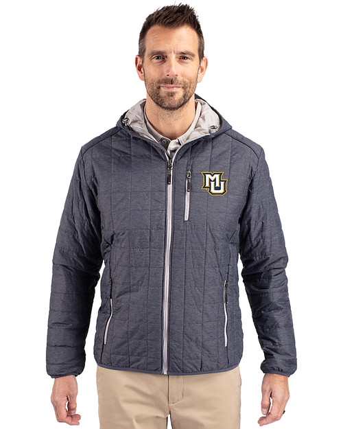 Marquette Golden Eagles Cutter & Buck Rainier Primaloft Eco Mens Full Zip Hooded Jacket Anthracite Melange Front