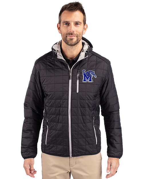 Memphis Tigers Cutter & Buck Rainier Primaloft Eco Mens Full Zip Hooded Jacket Black Front
