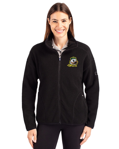 Oregon Ducks Cutter & Buck Cascade Eco Fleece Womens Full Zip Jacket Black Front
