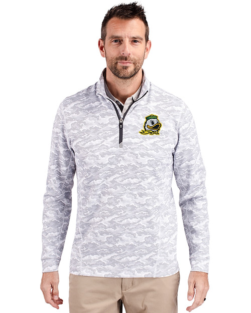 Oregon Ducks Cutter & Buck Traverse Stretch Eco Camo Print Quarter Zip Mens Big and Tall Pullover CC_PRO_HG 
