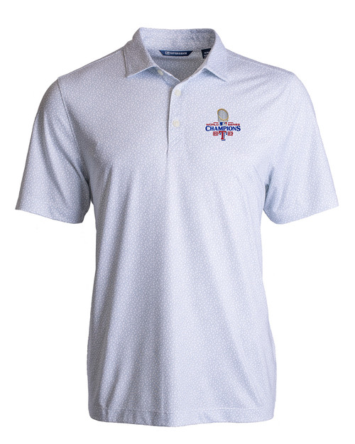 Texas Rangers 2023 World Series Champions Cutter & Buck Pike Eco Pebble Print Stretch Recycled Mens Polo WH_MANN_HG 1