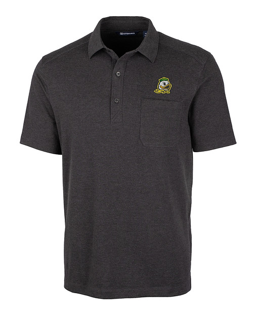 Oregon Ducks Cutter & Buck Advantage Tri-Blend Jersey Mens Pocket Polo Black Heather Mannequin