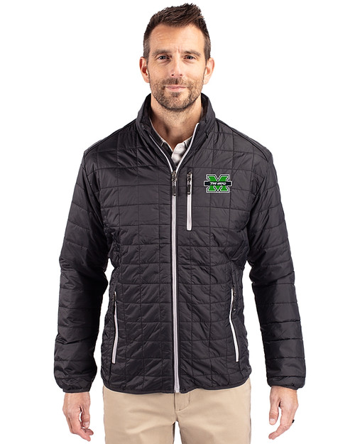 Marshall Thundering Herd Cutter & Buck Rainier PrimaLoft® Mens Eco Insulated Full Zip Puffer Jacket Black Front