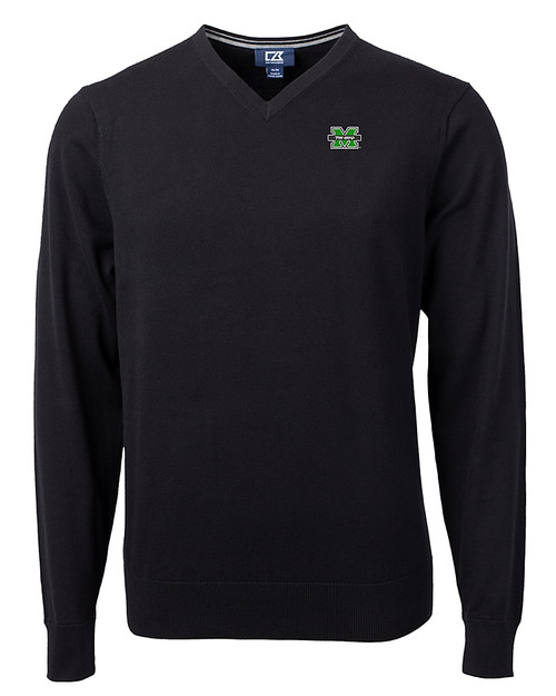 Marshall Thundering Herd Cutter & Buck Lakemont Tri-Blend Mens V-Neck Pullover Sweater Black Mannequin