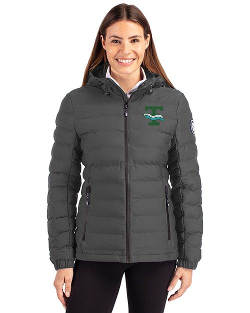 Tulane Green Wave College Vault Cutter & Buck Mission Ridge Repreve® Eco Insulated Womens Puffer Jacket Elemental Grey Front
