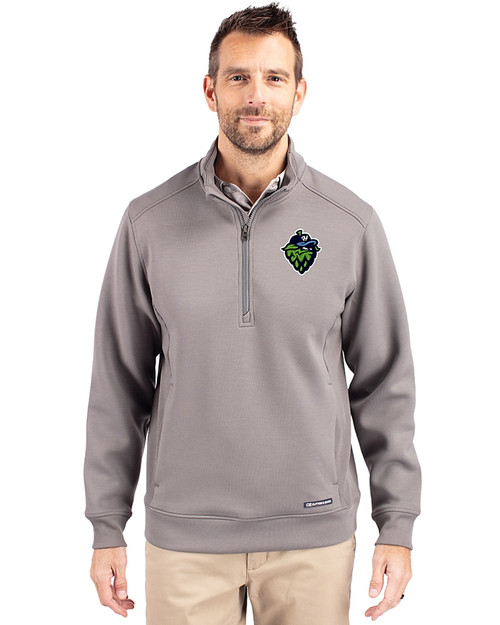 Hillsboro Hops Cutter & Buck Roam Epic Versatility Recycled Quarter Zip Mens Pullover Elemental Grey Front