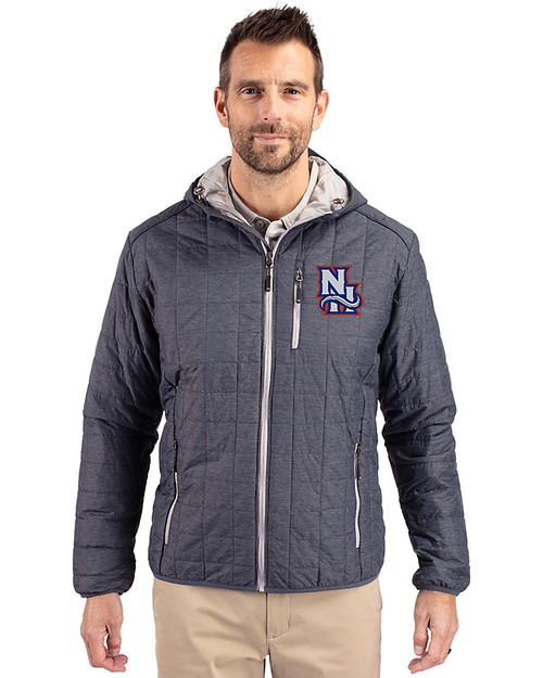 New Hampshire Fisher Cats Cutter & Buck Rainier Primaloft Eco Mens Full Zip Hooded Jacket Anthracite Melange Front