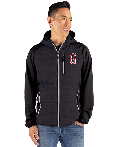 Greenville Drive Cutter & Buck Rainier Primaloft Mens Eco Full Zip Hybrid Jacket Black Front