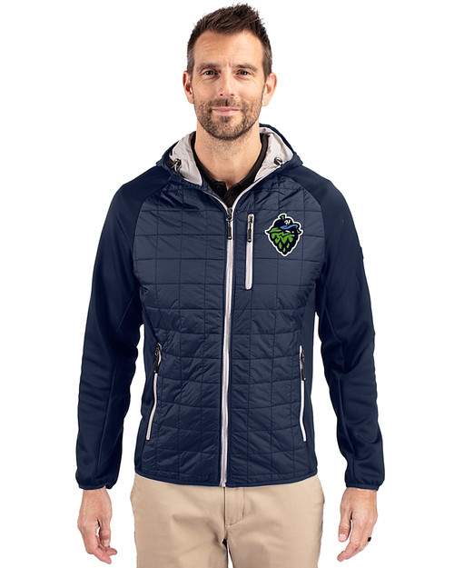Hillsboro Hops Cutter & Buck Rainier Primaloft Mens Eco Full Zip Hybrid Jacket Dark Navy Front