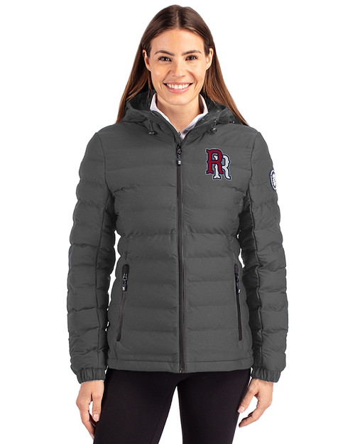 Round Rock Express Cutter & Buck Mission Ridge Repreve® Recycled Insulated Puffer Womens Full Zip Jacket Elemental Grey Front