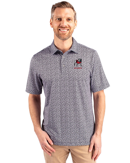 Georgia Bulldogs Alumni Cutter & Buck Pike Magnolia Print Stretch Mens Polo Black/Polished Front
