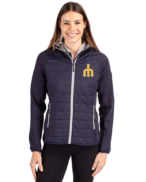 Seattle Mariners Cooperstown Cutter & Buck Rainier Primaloft Womens Eco Full Zip Hybrid Jacket Dark Navy Front