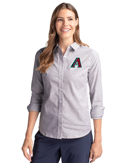 Arizona Diamondbacks Cutter & Buck Stretch Oxford Stripe Womens Long Sleeve Dress Shirt Charcoal Front