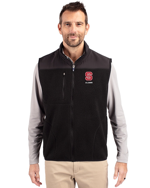 North Carolina State Wolfpack Alumni - Cutter & Buck Cascade Eco Sherpa Mens Big and Tall Fleece Vest Black Front